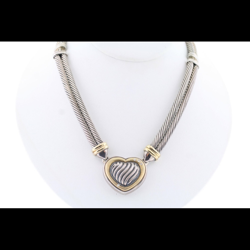 David Yurman 925 18k Cable Heart Necklace - Picture 3 of 10